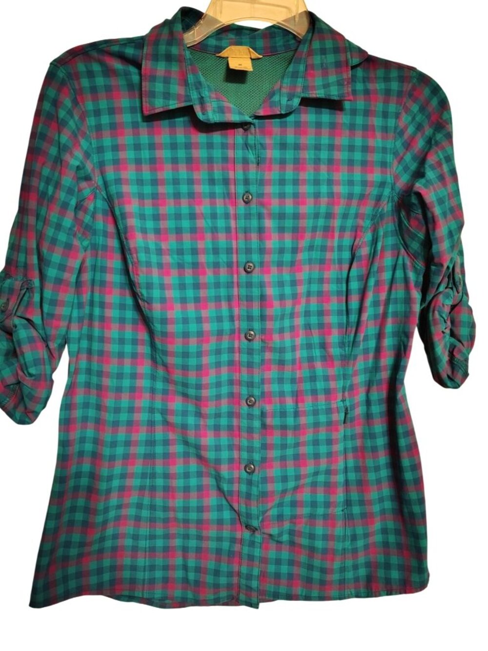 Duluth Trading Company Medium Women's Vented Shirt Purple Blue Check, Button